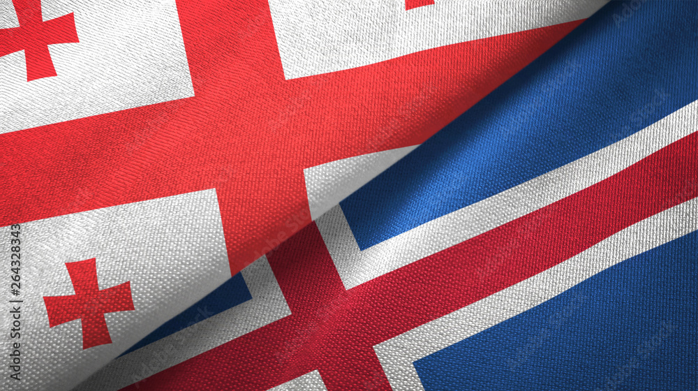 Georgia and Iceland two flags textile cloth, fabric texture Georgia and Iceland two flags textile cloth, fabric texture