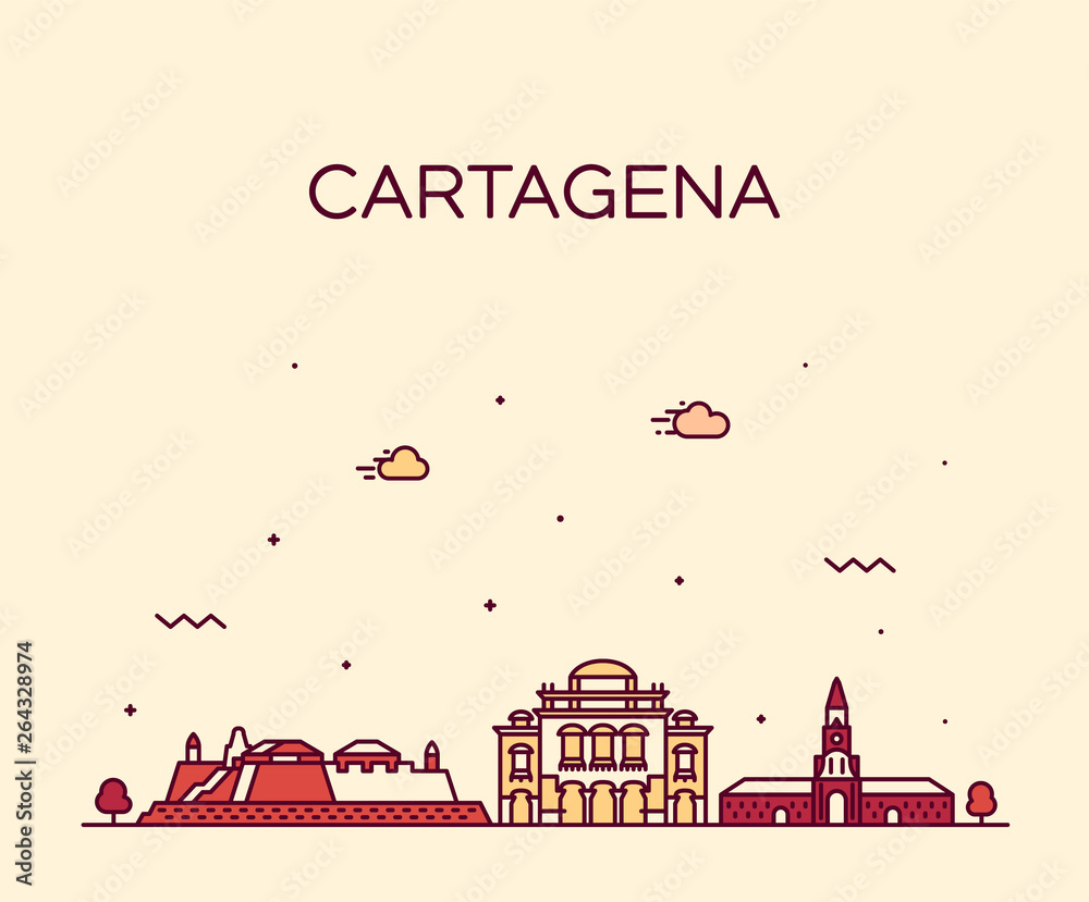 Cartagena skyline Colombia big city vector linear