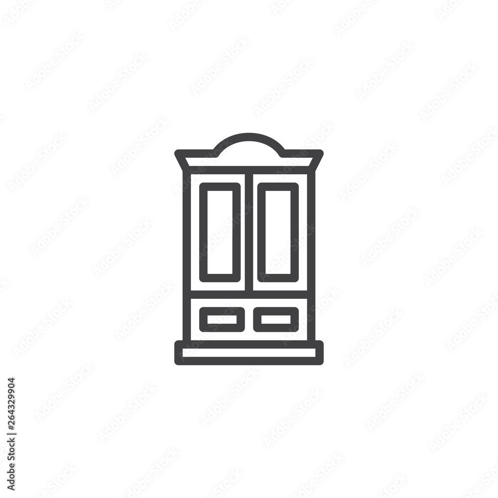 Wardrobe furniture line icon. linear style sign for mobile concept and web design. Double door Cupboard outline vector icon. Symbol, logo illustration. Pixel perfect vector graphics