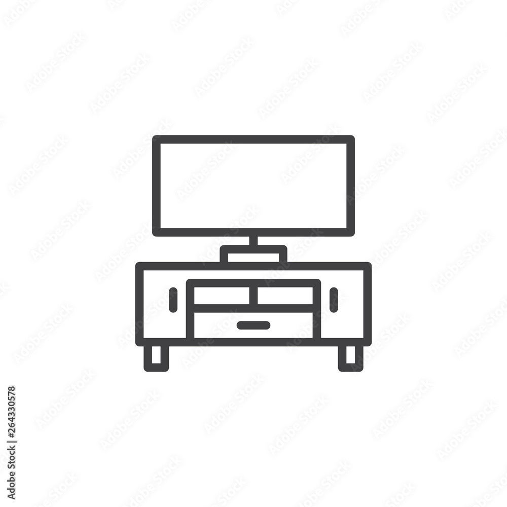 Home theater furniture line icon. linear style sign for mobile concept and web design. Modern TV table stand outline vector icon. Symbol, logo illustration. Pixel perfect vector graphics Home theater furniture line icon. linear style sign for mobile concept and web design. Modern TV table stand outline vector icon. Symbol, logo illustration. Pixel perfect vector graphics