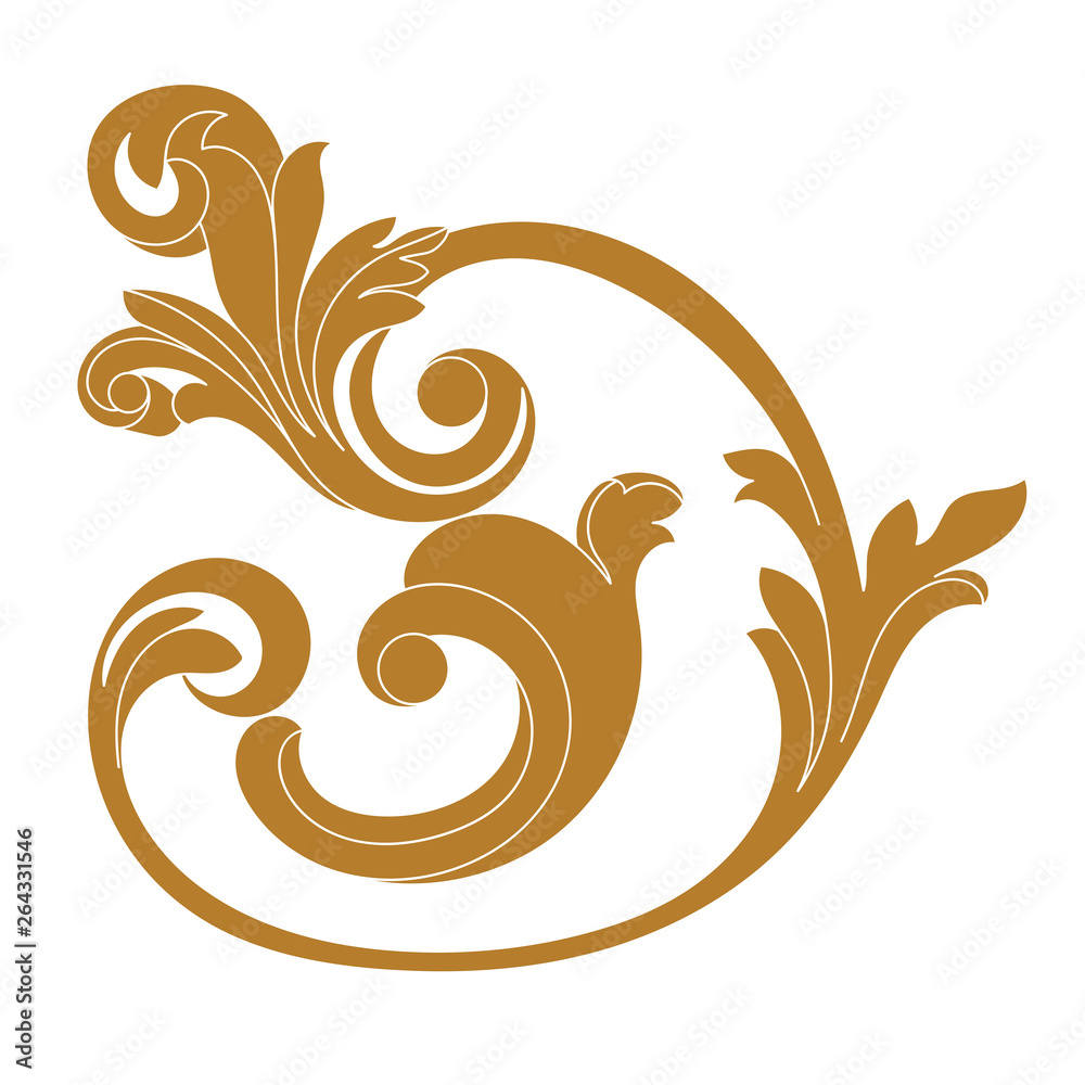 Golden vintage baroque ornament, corner. Retro pattern antique style acanthus.