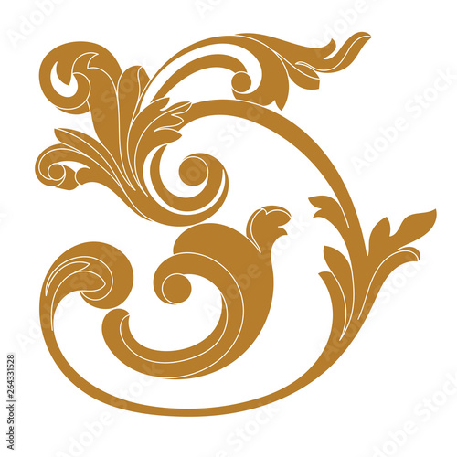 Golden vintage baroque ornament, corner. Retro pattern antique style acanthus.
