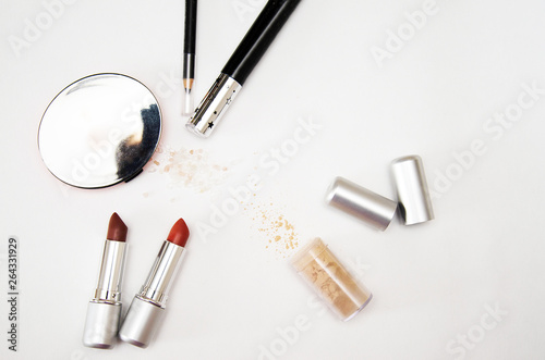 set of makeup on a white background