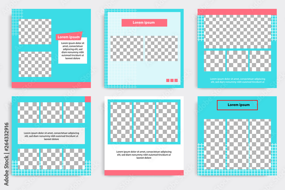 Modern minimal square stripe line shape template in turquoise, pink and white color with frame. Corporate advertising template for social media stories, story, business banner, flyer, and brochure.