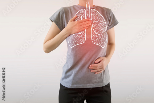 composite image of highlighted red injured lungs photo