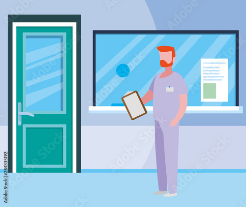male medicine worker with uniform in hospital reception