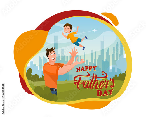 Loving Father Playing with Joyful Glad Boy Banner