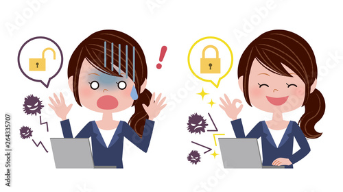 パソコンを操作するスーツの女性 / ウイルス対策 情報漏洩