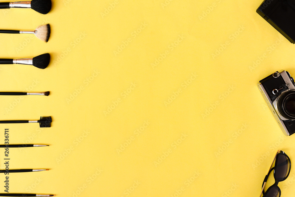 Fototapeta premium cosmetic makeup ,skincare serum product packaging beauty concept and spa yellow background.