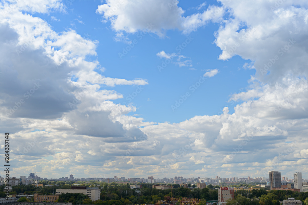 August 16, 2013: Cloudy landscape over the city. Moscow. Russia.