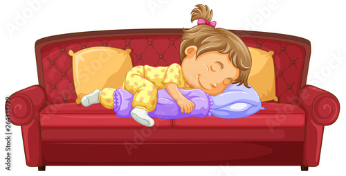 Baby girl sleeping on the couch