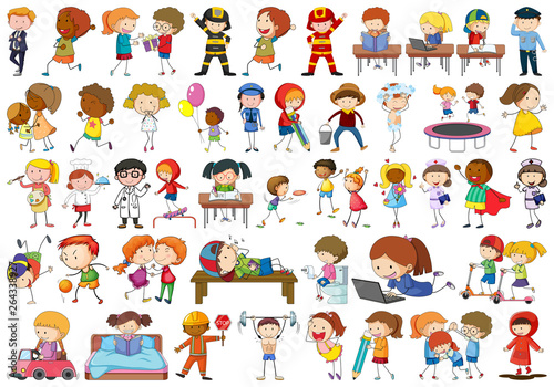 Fototapeta Naklejka Na Ścianę i Meble -  Set of doodle kids character
