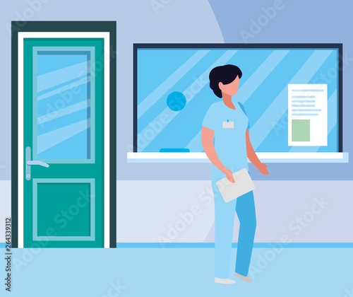 female medicine worker in hospital reception