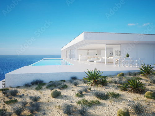 3D-Illustration. modern luxury summer villa with infinity pool © 2mmedia