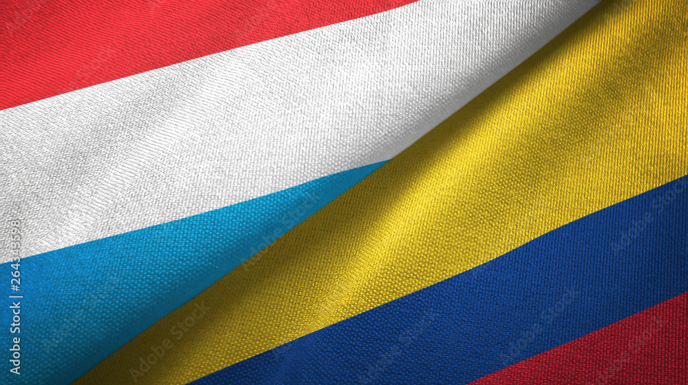 Luxembourg and Colombia two flags textile cloth, fabric texture Luxembourg and Colombia two flags textile cloth, fabric texture