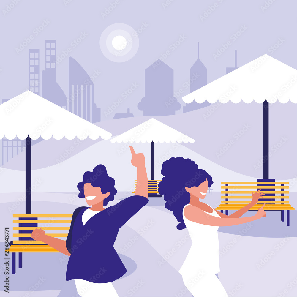young couple dancing in the park characters young couple dancing in the park characters