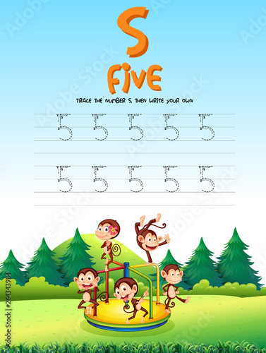Number five tracing worksheets