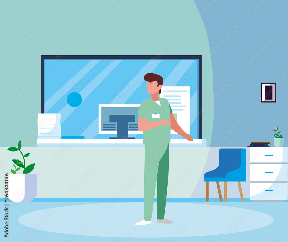 Fototapeta premium male medicine worker with uniform in hospital reception