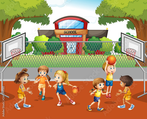Student playing basketball at school