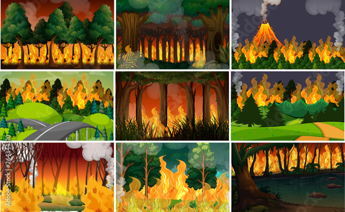 Set of wild fire background