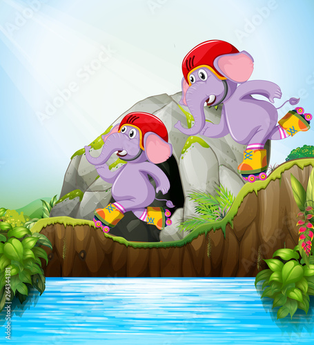 ELepehant playing roller skate in nature