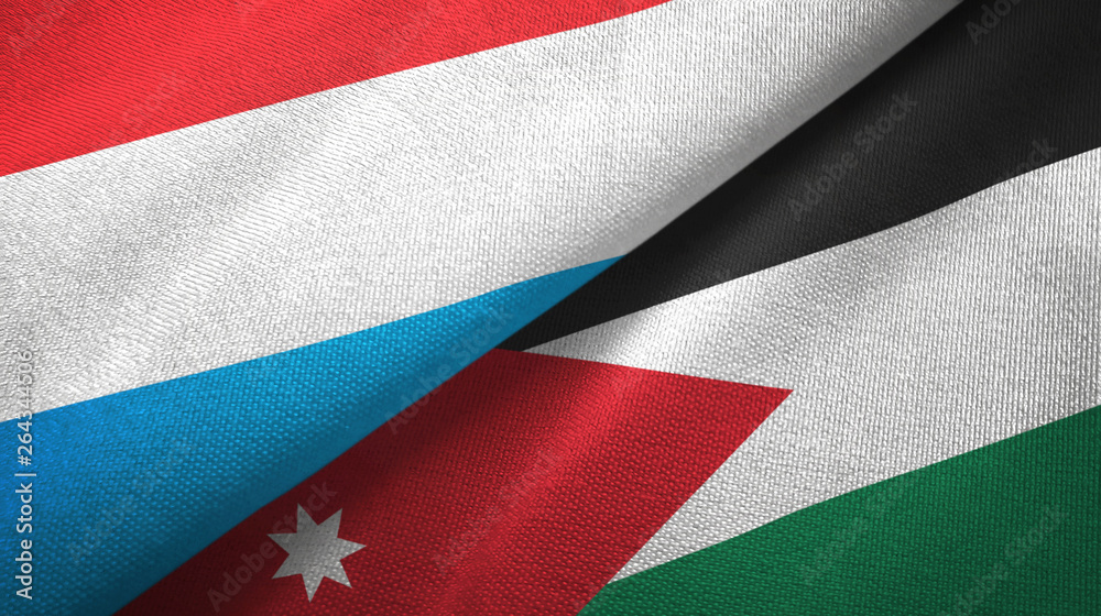 Luxembourg and Jordan two flags textile cloth, fabric texture Luxembourg and Jordan two flags textile cloth, fabric texture