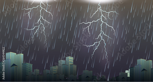 A thunderstorm storm urban scene