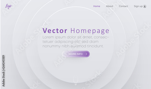 White web homepage template with buttons and abstract round geometric pattern.
