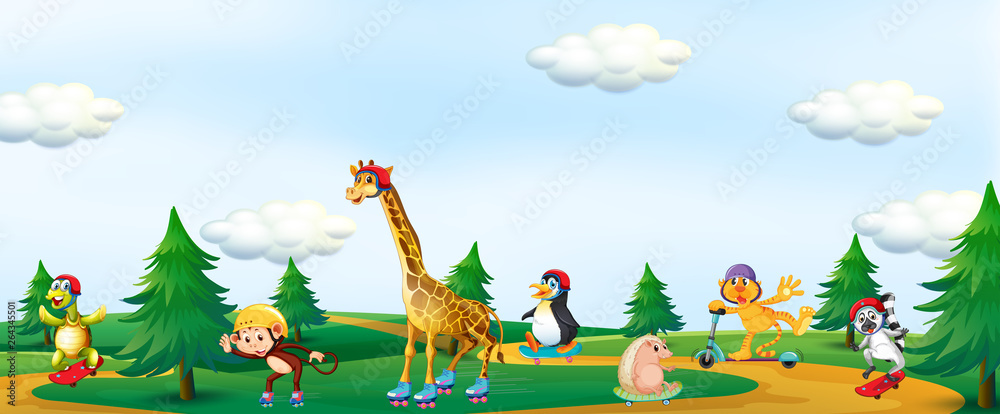 Obraz premium Group of animal playing at the park
