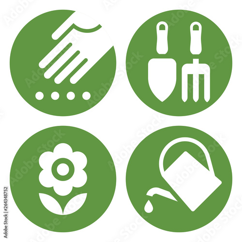 Planting icon, Gardening tools icon, Flower icon and Watering can icon