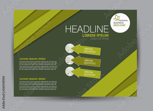 Green landscape wide flyer or brochure template. Billboard abstract background design. Business, education, presentation, advertisement concept. Vector illustration.