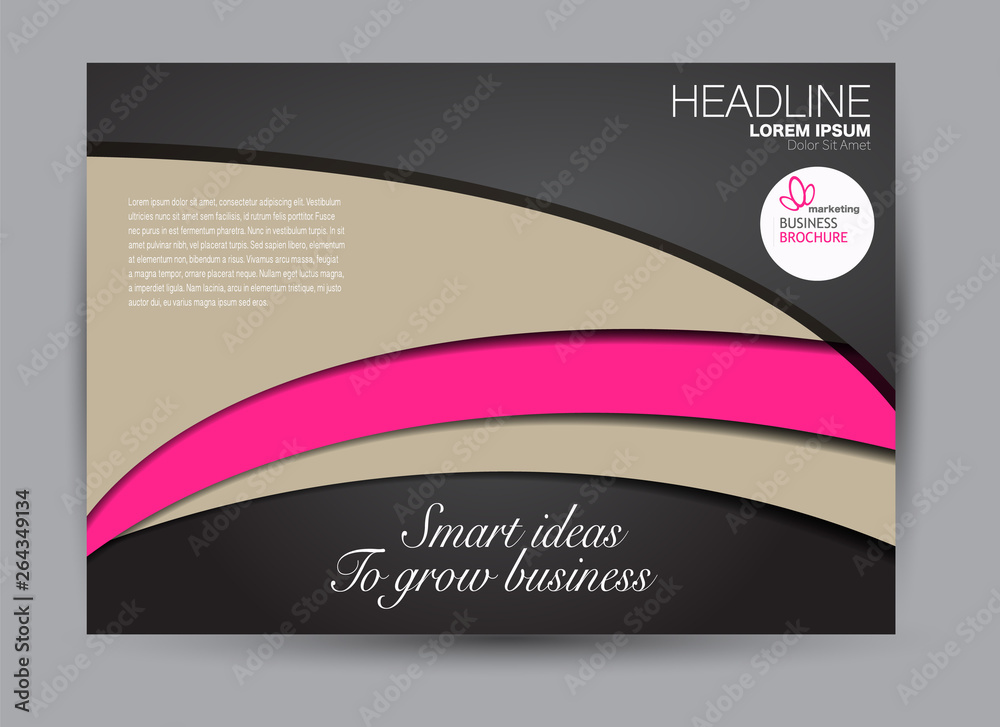 Fototapeta premium Landscape wide flyer template. Billboard banner abstract background design. Business, education, presentation, advertisement concept. Black and pink color. Vector illustration.