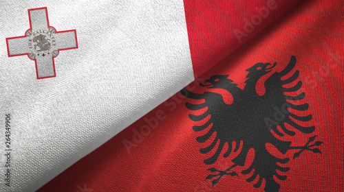 Malta and Albania two flags textile cloth, fabric texture