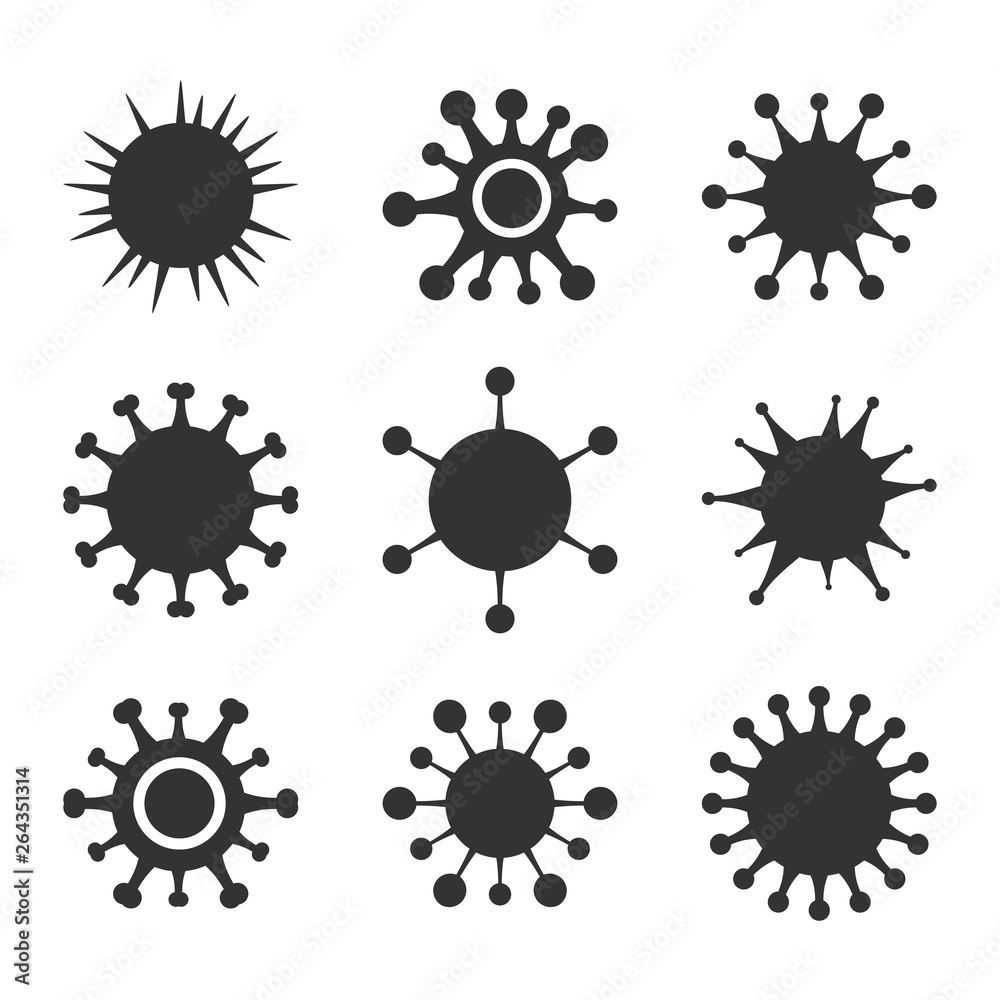 microbe, virus icons set isolated on white. Vector illustration microbe, virus icons set isolated on white. Vector illustration