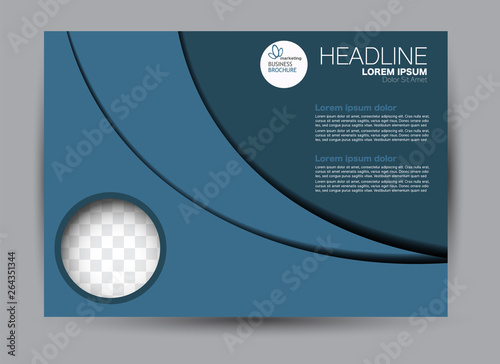 Landscape wide flyer template. Billboard banner abstract background design. Business, education, presentation, advertisement concept. Blue color. Vector illustration.