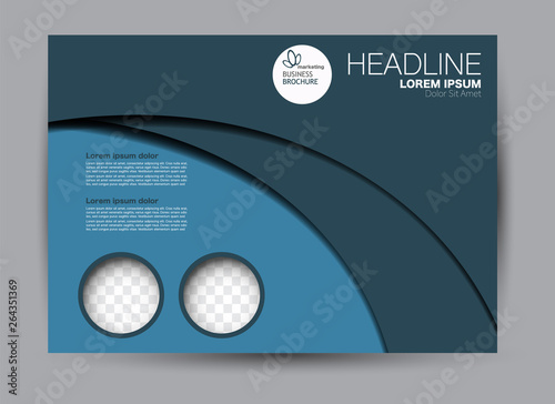 Landscape wide flyer template. Billboard banner abstract background design. Business, education, presentation, advertisement concept. Blue color. Vector illustration.