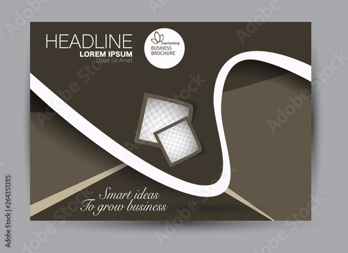 Landscape wide flyer template. Billboard banner abstract background design. Business, education, presentation, advertisement concept. Brown color. Vector illustration.