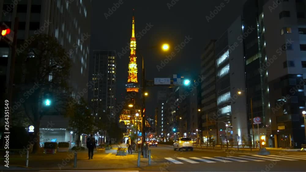 city life and traffic with Tokyo tower background in Tokyo at night, Japan city life and traffic with Tokyo tower background in Tokyo at night, Japan