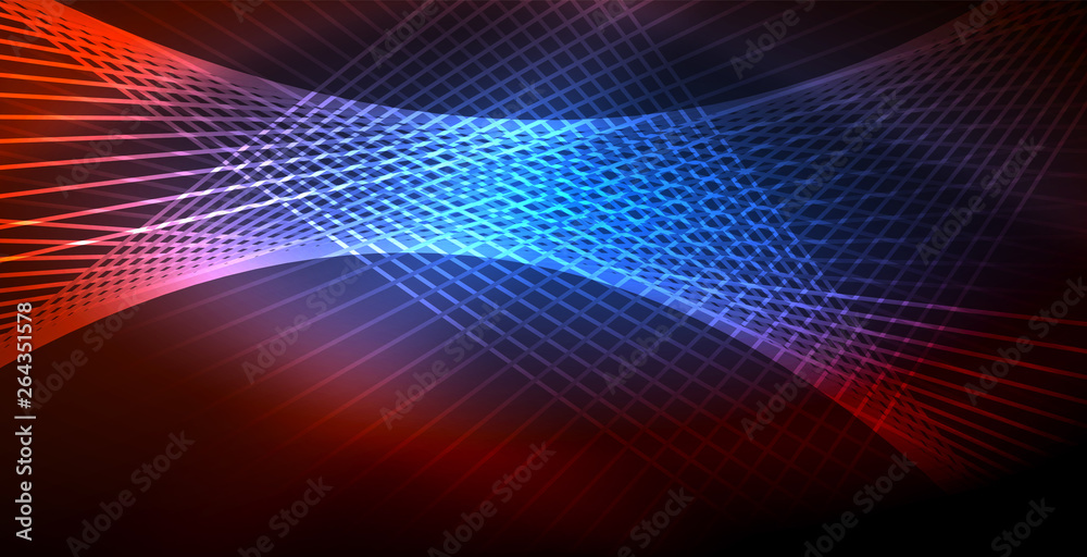 Neon glowing wave, magic energy and light motion background Neon glowing wave, magic energy and light motion background