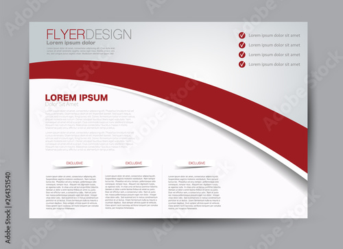 Landscape wide flyer template. Billboard banner abstract background design. Business, education, presentation, advertisement concept. Red color. Vector illustration.