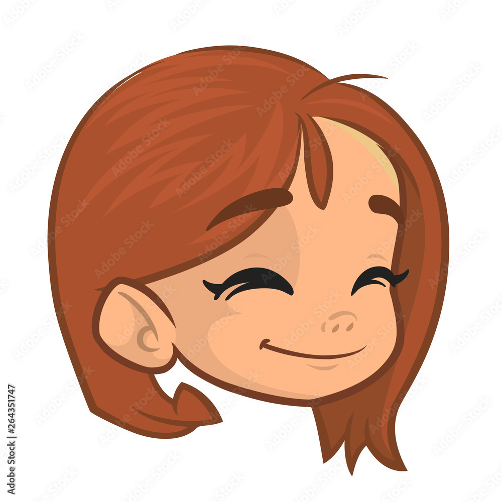 Cartoon pretty girl face avatar. Excited funny expression. Vector  illustration Stock Vector | Adobe Stock