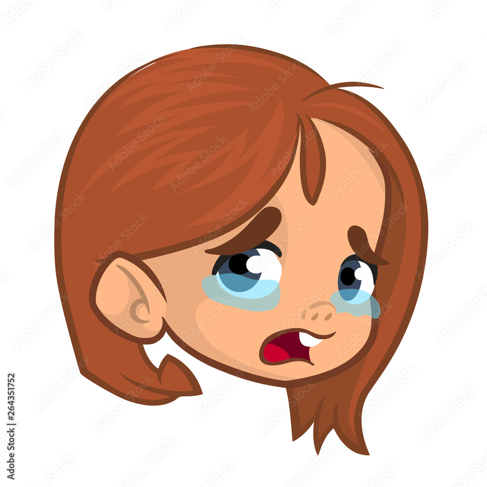 Cartoon pretty girl face  sad expression. Vector illustration  Stock Vector | Adobe Stock