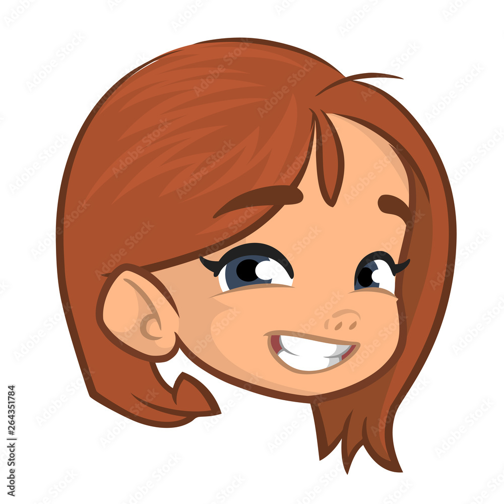 Cartoon pretty girl face avatar. Excited funny expression. Vector illustration Cartoon pretty girl face avatar. Excited funny expression. Vector illustration