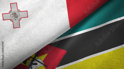 Malta and Mozambique two flags textile cloth, fabric texture