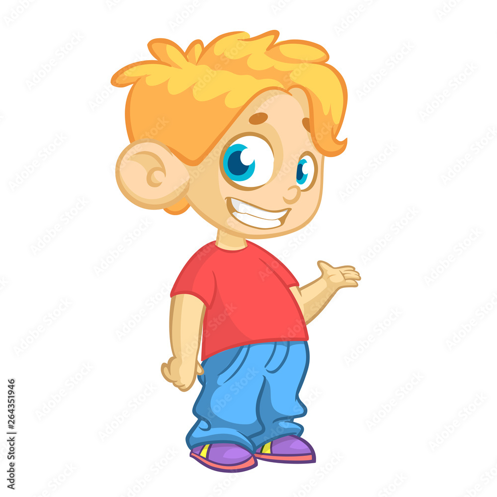 Funny little boy cartoon with funny expression on his face