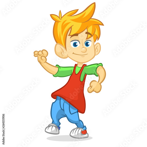 Funny cartoon teenager boy dancing illustration