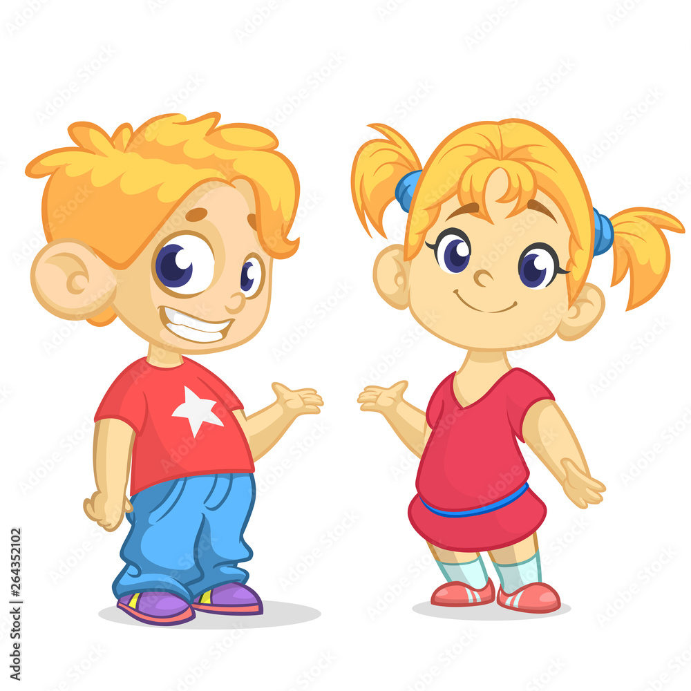 Cute cartoon boy and girl vector illustration Cute cartoon boy and girl vector illustration
