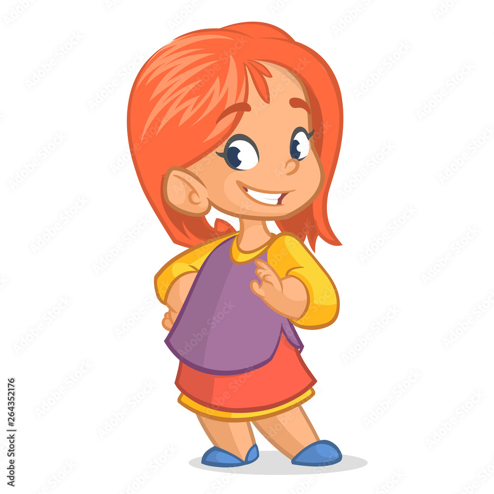 Cute happy cartoon girl illustration isolated Cute happy cartoon girl illustration isolated
