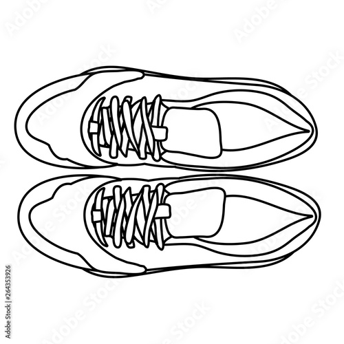  isolated, top view men's sneakers with laces sketch