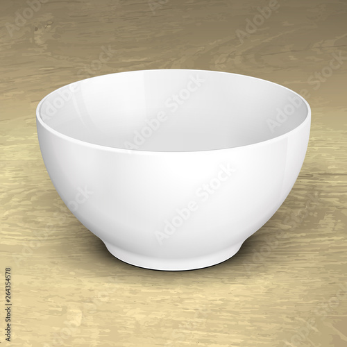 White Empty Bowl Cup Plate Food Porcelain, Ceramics, Plastic Container. Mock Up Template. Illustration Isolated On White Background. Ready For Your Design. Product Packaging. Vector EPS10